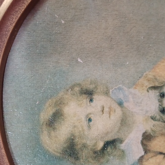 Antique Oval Wood Frame Vintage Wood Frame Art Print Boy & Dog Oval Shadow Box - Picture 15 of 16